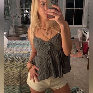 Abercrombie & Fitch Navy and White Pinstripe Tank Top